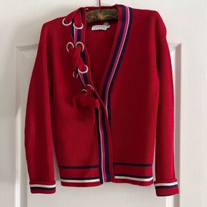 Tanya Taylor Red Women's Sweater with Striped Trim